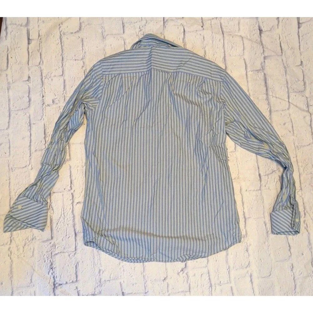 Banana Republic Shirt Mens Large Blue & Green Striped Fitted Button